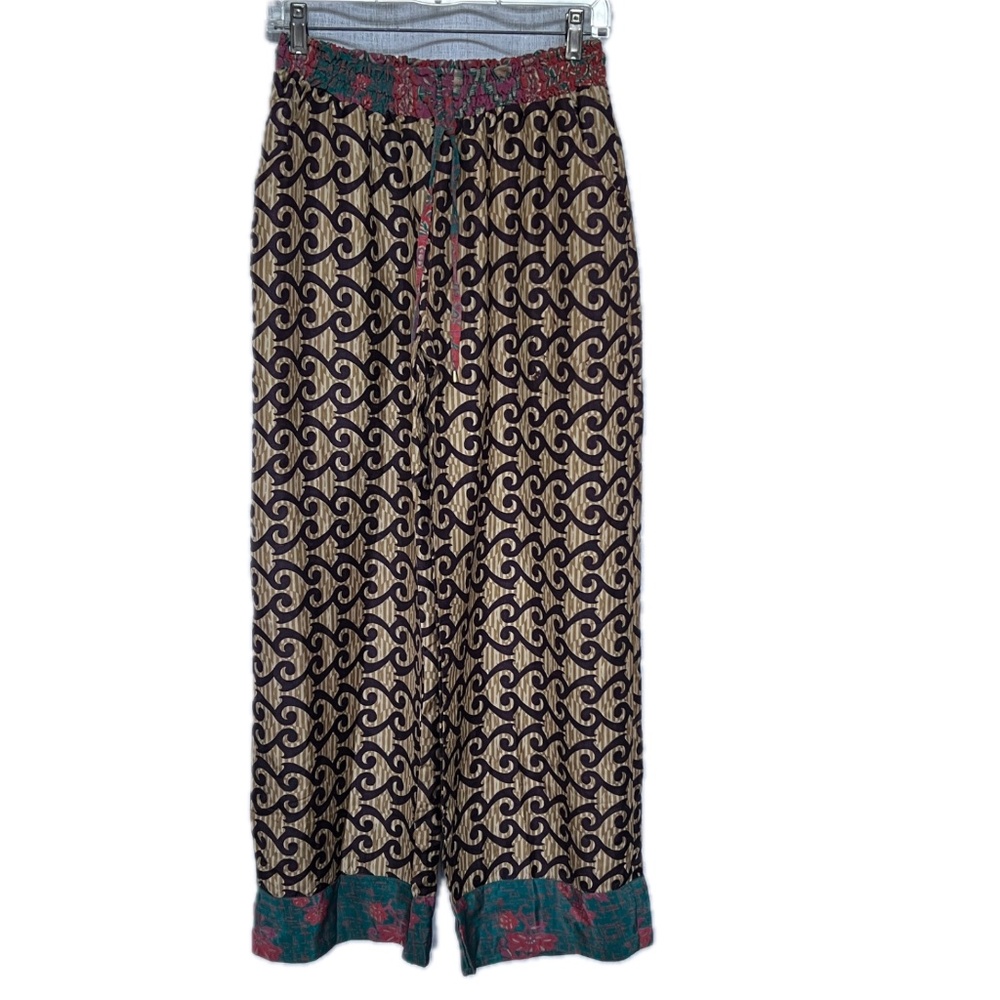 GURU Upcycled Pants Sari's by Nature Fair Trade Size S/M Shirred Waistband NEW